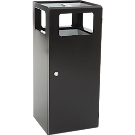 V-Part pyramid ashtray wastepaper basket, insertion opening 240 x 150 mm, triangular lock, 70 liters, W 385 x D 380 x H 880 mm, steel, black