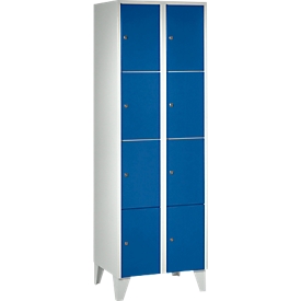Vakkenkast 300 mm, 2 compartimenten, 8 vakken, veiligheidscilinderslot, poot, gentiaanblauw