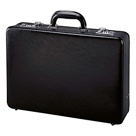 Valise Alassio TAORMINA, compartiment principal, 3 x compartiments A4, 2 x poches organisationnelles, passants pour stylos, poignée de transport, verrouillable, cuir, noir