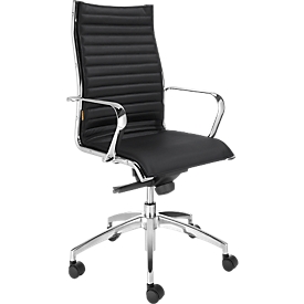 VANDA executive armchair, high backrest, leather, with armrests, black