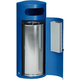 VAR KS 70 afvalbak, rond, 70 l inhoud, met interne asbak, afsluitbaar, zelfdovend, met binnenemmer, plaatstaal, gentiaanblauw