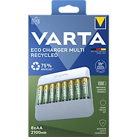 VARTA Batterie-Ladegerät Eco Charger Multi Recycled, für NiMH-Akkus, USB-C, 100-240 V, inkl. 8x AA 2100mAh Akkus