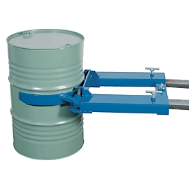 Vatheftruck asecos, als vorkheftruck aanbouwdeel, gepoedercoat staal, B 710 x D 1110 x H 160 mm, voor 1 vat, max. belasting 350 kg
