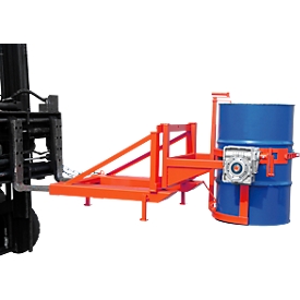 Vatkipper Bauer type FD/L, voor vaten van 110 tot 220 l, 360 kg, 270° kippen, met handslinger, montage vorkheftruck, vuurrood RAL 3000