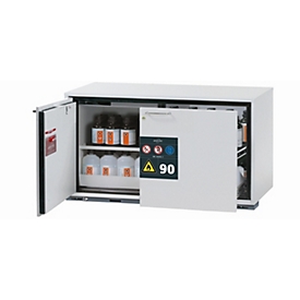 Veiligheidskast type 90 asecos UB-ST-90, 1 lade, 1 draaideur, links scharnierend, front lichtgrijs, B 1102 x D 574 x H 600 mm