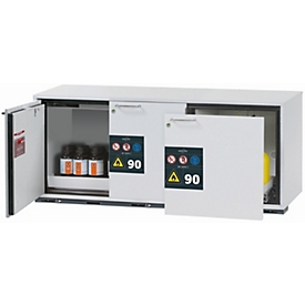 Veiligheidskast type 90 asecos UB-ST-90, 1 lade, 2 draaideuren, voorzijde lichtgrijs, B 1402 x D 574 x H 600 mm