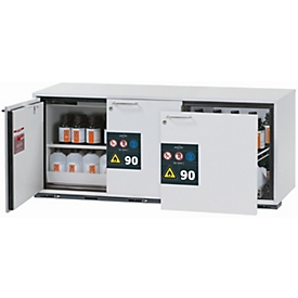 Veiligheidskast type 90 asecos UB-ST-90, 1 lade, 2 draaideuren, voorzijde lichtgrijs, B 1402 x D 574 x H 600 mm