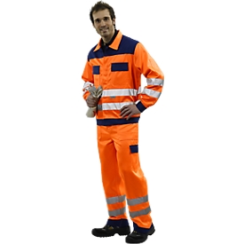 Veiligheidskleding-broek met tailleband, oranje/blauw, m.44