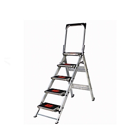 Veilligheidstrap, met beugel, aluminium, 5 treden