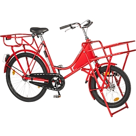 Vélo de transport, cadre en acier, avec porte-charge avant, béquille pour roue avant, rouge