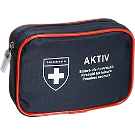 Verbanddoos AKTIV, incl. vulling naar behoefte, B 160 x D 40 x H 110 mm, nylon, blauw-rood