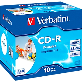 Verbatim CD-R Datalife plus printable, capaciteit 700 MB, bedrukbaar, 10 per Jewel Case