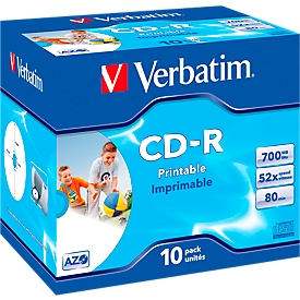 Verbatim CD-R Datalife plus printable, Kapazität 700 MB, bedruckbar, 10er Jewel Case