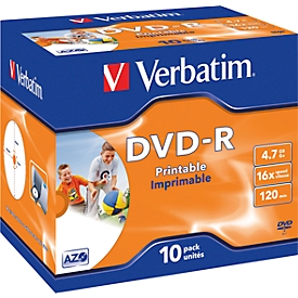 Verbatim® DVD-R printable (Tinte), bis 16fach, 4,7 GB/120 min, 10 Jewelcases