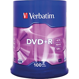 Verbatim® DVD+R, tot 16-voudig, 4,7 GB/120 min, spindel met 100 stuks