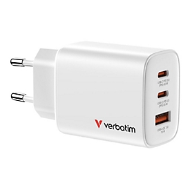 Verbatim Essentials - Netzteil - GaN - 65 Watt - 3 A - Power Delivery 3.0 + PPS, QC 3.0 - 3 Ausgabeanschlussstellen (USB-C, USB)