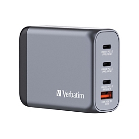 Verbatim Netzteil - GaN - 100 Watt - 5 A - PD 3.0, PD/PPS, QC 3.0 - 4 Ausgabeanschlussstellen (3 x USB-C, USB)