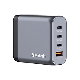 Verbatim Netzteil - GaN - 140 Watt - 5 A - PD 3.0, Power Delivery 3.1, QC 3.0, PD/PPS - 4 Ausgabeanschlussstellen (3 x USB-C, USB)