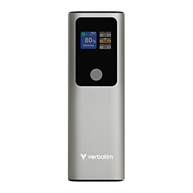 Verbatim Powerbank Charge 'n' Go, Kapazität 27000 mAh, 183 W, 2 x USB-C/1 x USB-A, LED-Anzeige, silber