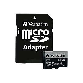 Verbatim PRO - Flash-Speicherkarte (SD-Adapter inbegriffen) - 64 GB - UHS Class 3 / Class10 - 300x/600x - microSDXC UHS-I