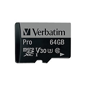 Verbatim PRO - Flash-Speicherkarte (SD-Adapter inbegriffen) - 64 GB - UHS Class 3 / Class10 - 300x/600x - microSDXC UHS-I