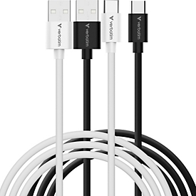 Verbatim USB-A-zu-USB-C-Kabel Sync & Charge Essentials, 18 W, 480 Mbit/s, Länge 1 m, schwarz/weiß