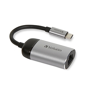 Verbatim USB-C auf Gigabit Ethernet Adapter, 2 Anschlüsse, USB-C/Gigabit Ethernet, schwarz/grau