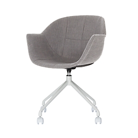 Vergaderstoel GANT, B 620 x D 575 x H 850 mm, 360° draaibaar, wielen, gestoffeerd, polypropyleen &amp; staal, gelakt, grijs/wit, set van 2