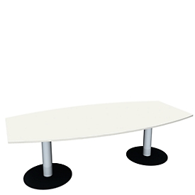 Vergadertafel, tot 8 personen, boot, plaatvoet, B 2400 x D 800/1200 x H 720 mm, wit/blank aluminium