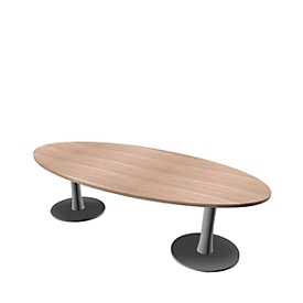 Vergadertafel X-TIME-WORK, ovaal, 2400 x 1100 x 740 mm, iep/aluminium