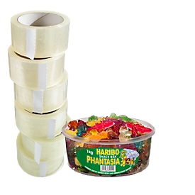 Verpakkingstape Nopi Classic, 12 rollen, rol 66 m lang, transparant + GRATIS blik Haribo Phantasia