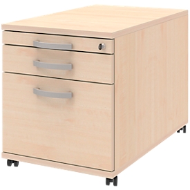 Verrijdbaar ladeblok BARI, hangmappenlade, materiaallade, 1 schuiflade, B 432 x D 577 x H 538 mm esdoornpatroon