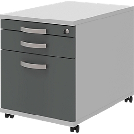 Verrijdbaar ladeblok BARI, hangmappenlade, materiaallade, 1 schuiflade, B 432 x D 577 x H 538 mm lichtgrijs/antraciet