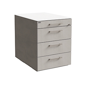 Verrijdbaar ladeblok SOLUS PLAY, 1 + 3 schuifladen, met handgreep, B 430 x D 600 x H 562 mm, ceramic grey