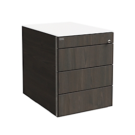 Verrijdbaar ladeblok SOLUS PLAY, 1 + 3 schuifladen, zonder handgreep, B 430 x D 600 x H 562 mm, moeraseik