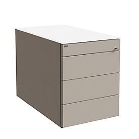 Verrijdbaar ladeblok SOLUS PLAY, 1 + 3 schuifladen, zonder handgreep, B 430 x D 777 x H 562 mm, Stone grey
