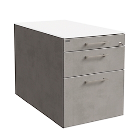 Verrijdbaar ladeblok SOLUS PLAY, 1 materiaallade, 1 schuiflade, 1 hangmappenlade, met handgreep, ceramic grey