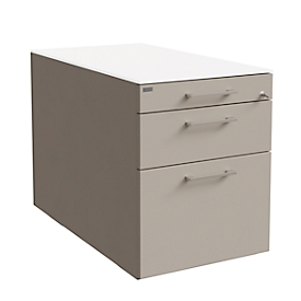 Verrijdbaar ladeblok SOLUS PLAY, 1 materiaallade, 1 schuiflade, 1 hangmappenlade, met handgreep, Stone grey
