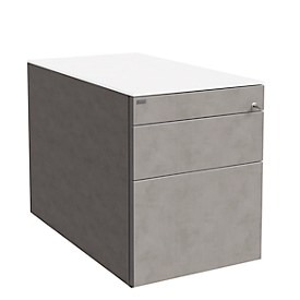 Verrijdbaar ladeblok SOLUS PLAY, 1 materiaallade, 1 schuiflade, 1 hangmappenlade, zonder handgreep, ceramic grey