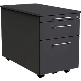 Verrijdbaar ladeblok Toledo, 2 laden, hangmappenlade, B 420 x D 800 x H 540 mm, afsluitbaar, antraciet