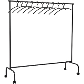 Verrijdbare kapstok MAULlimbo, uitschuifbare zijarmen, B 1510 x D 500 x H 1560 mm, zwart + 10 kleerhangers, vuilafstotend oppervlak, zwart