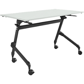 Verrijdbare klaptafel - vierkant stalen frame - L 1200 x D 600 x H 720 mm - lichtgrijs - zwarte poten - ons merk Schäfer Shop Select