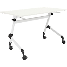 Verrijdbare klaptafel - vierkant stalen frame - L 1200 x D 600 x H 720 mm - wit - witte poten - ons merk Schäfer Shop Select