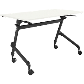 Verrijdbare klaptafel - vierkant stalen frame - L 1200 x D 600 x H 720 mm - wit - zwarte poten - ons merk Schäfer Shop Select