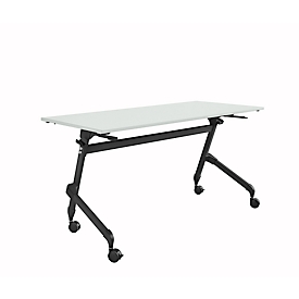 Verrijdbare klaptafel - vierkant stalen frame - L 1400 x D 600 x H 720 mm - lichtgrijs - zwarte poten - ons merk Schäfer Shop Select