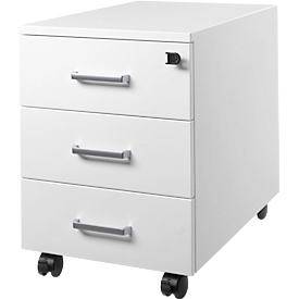 Verrijdbare ladeblok 333 - 3 laden - plaatstaal met poedercoating - B 420 x D 600 x H 570 mm - wit – ons merk Schäfer Shop Pure