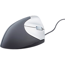 Vertikalmaus BakkerElkhuizen Handshake Mouse, kabelgebunden, für Rechtshänder, ergonomisch, 2 Tasten & Scrollrad, 400-3200 dpi, schwarz-silber