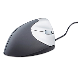 Vertikalmaus BakkerElkhuizen Handshake Mouse, kabelgebunden, für Rechtshänder, ergonomisch, 2 Tasten & Scrollrad, 400-3200 dpi, schwarz-silber