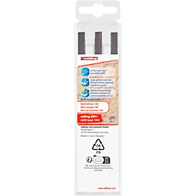 Vervangingsstift Edding 8891, voor timmermanspotlood 8890, hardheid 10H, schrijfkleur grafiet, lijndikte 2-5 mm, watervast, vormbaar, 6 stuks