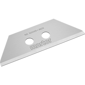Vervangmes Martor nr. 160099, trapeziumvormig, 2-voudig bruikbaar, dikte 0,63 mm, L 55,5 x B 19 mm, roestvrij staal, 10 stuks